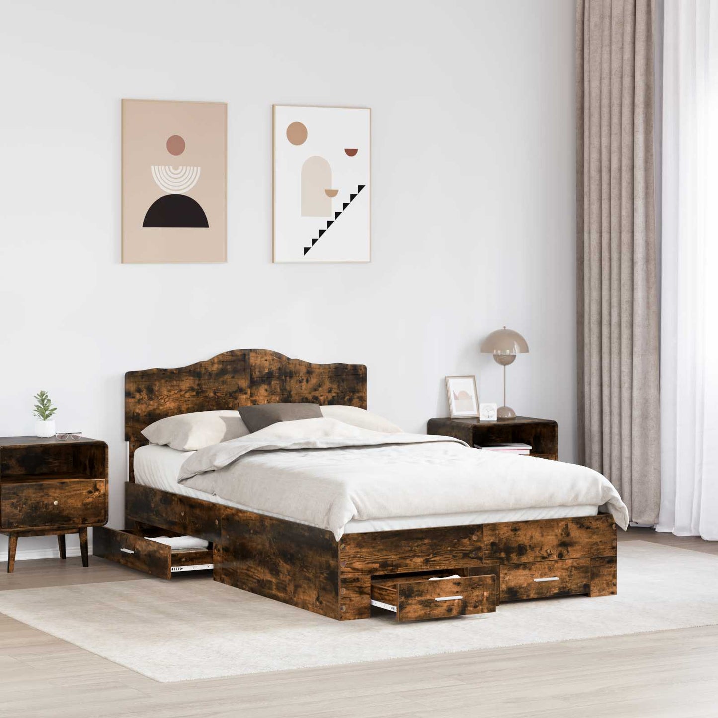 Sengestamme med hodegjerde Røkt eik 135 x 190 cm Konstruert tre