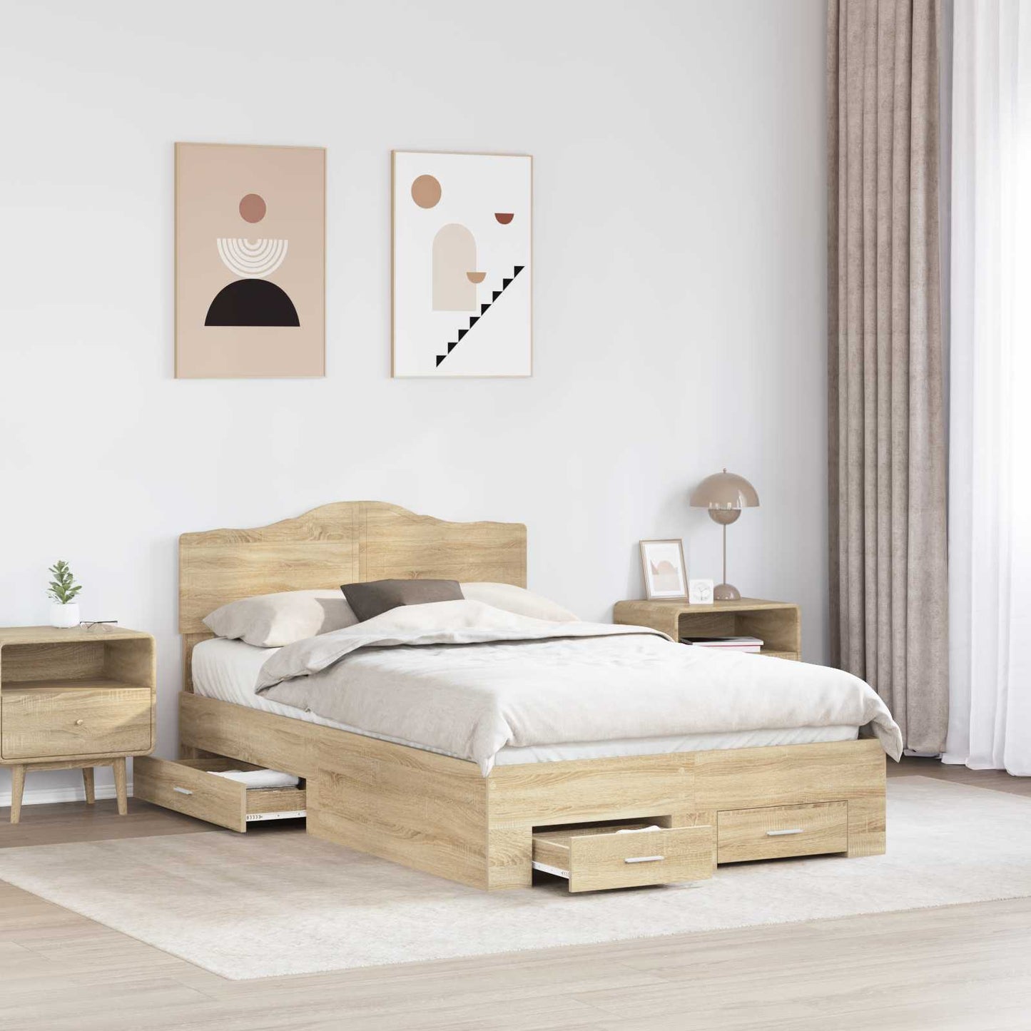 Sengestamme med skuff Sonoma eik 120 x 200 cm Konstruert tre