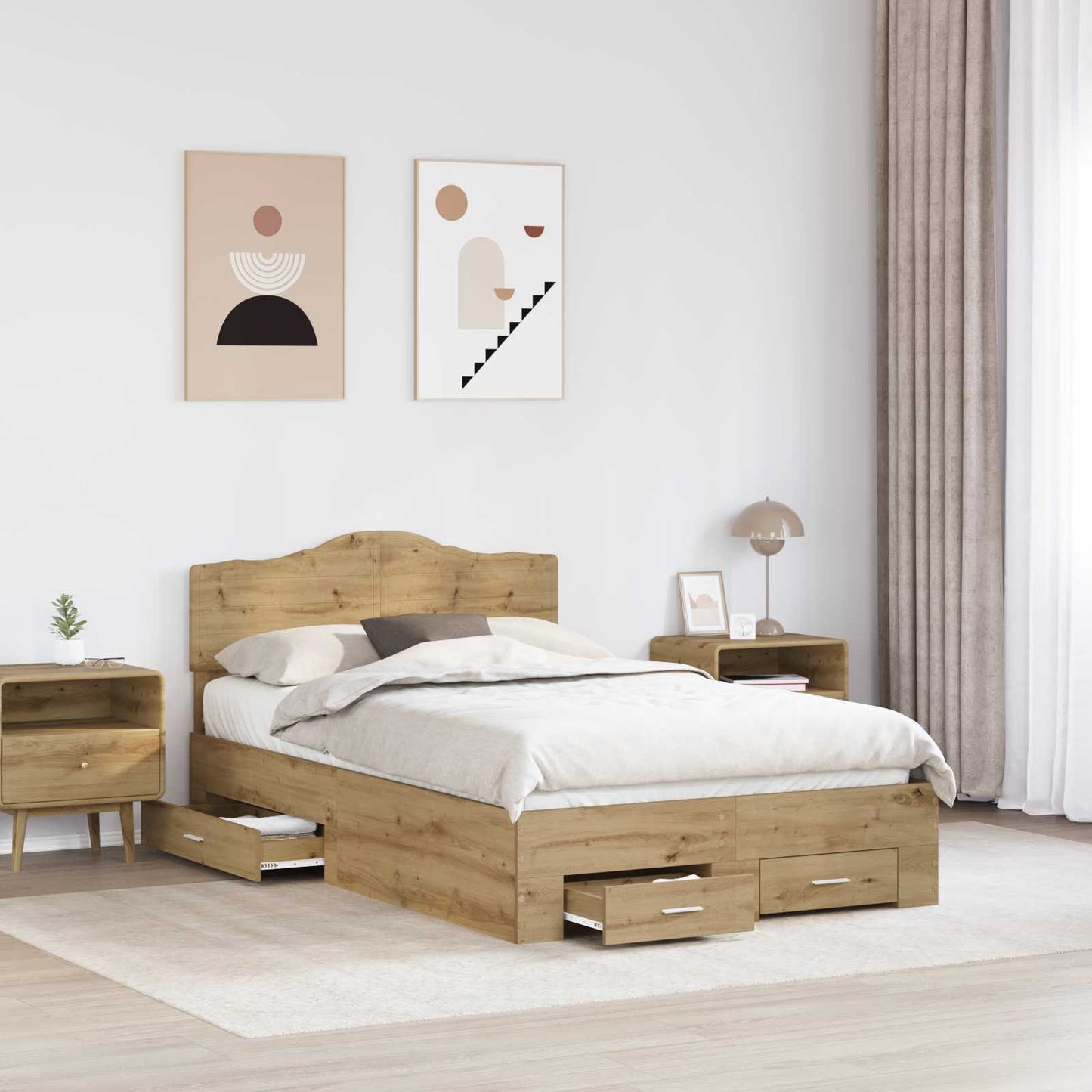 Sengestamme med skuff Artisan Eik 120 x 190 cm Konstruert tre
