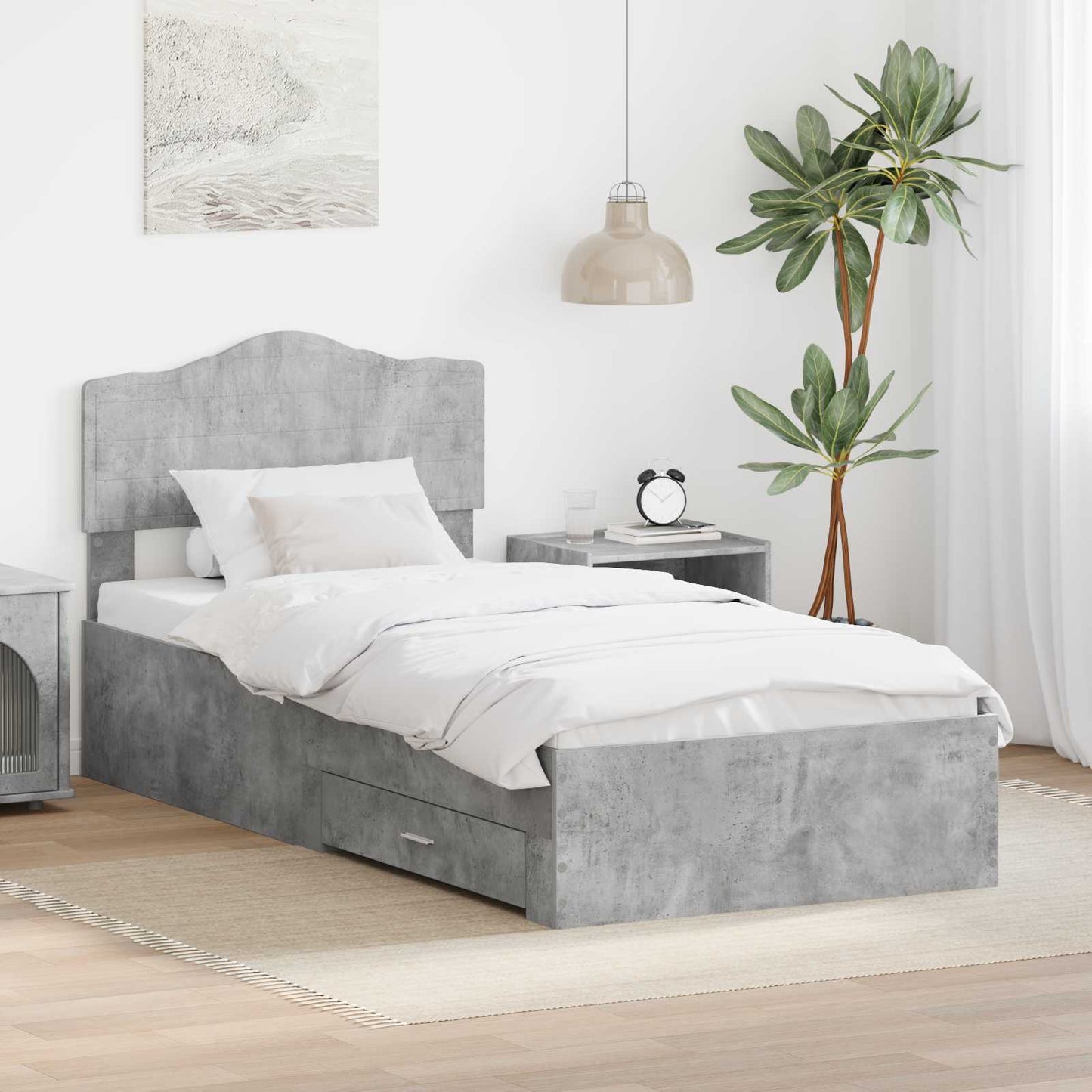 Sengestamme med skuff Betonggrå 100 x 200 cm Konstruert tre
