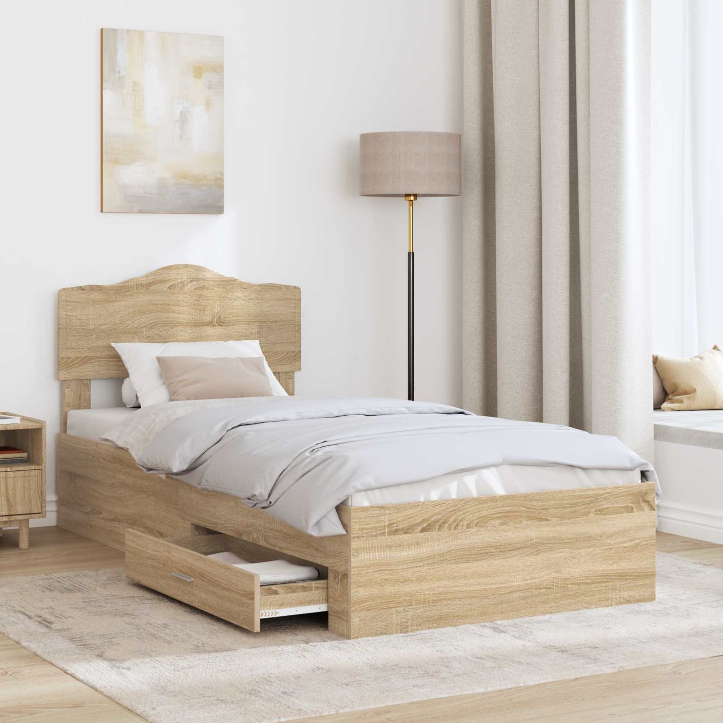 Sengestamme med skuff Sonoma eik 90 x 200 cm Konstruert tre