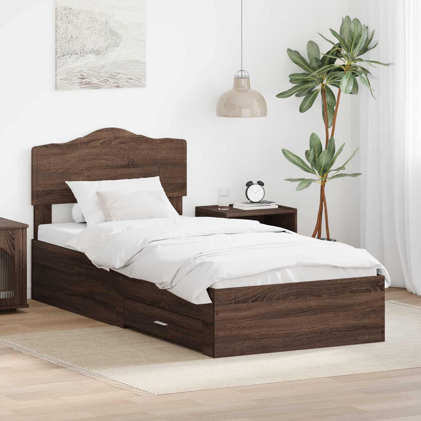 Sengestamme med hodegjerde Brun Eik 70 x 190 cm Konstruert tre