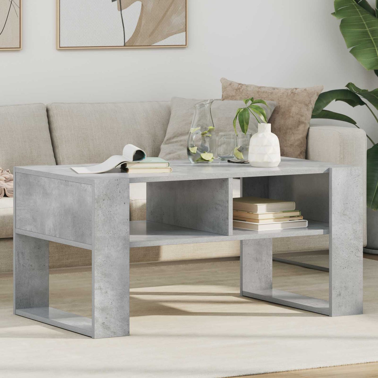 Kaffebord med lagring Betonggrå 92 x 53 x 45 cm Konstruert tre