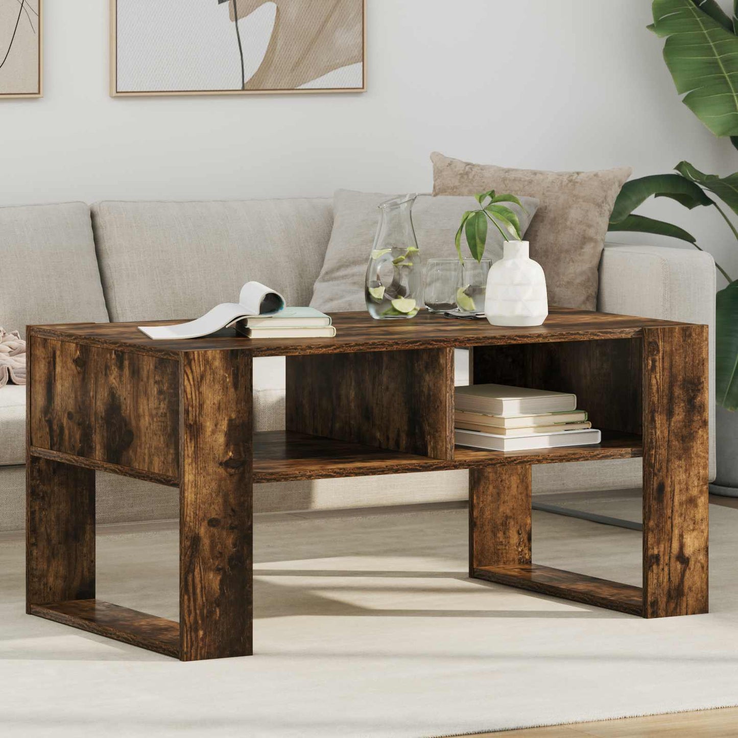 Kaffebord med lagring Røkt eik 92 x 53 x 45 cm Konstruert tre
