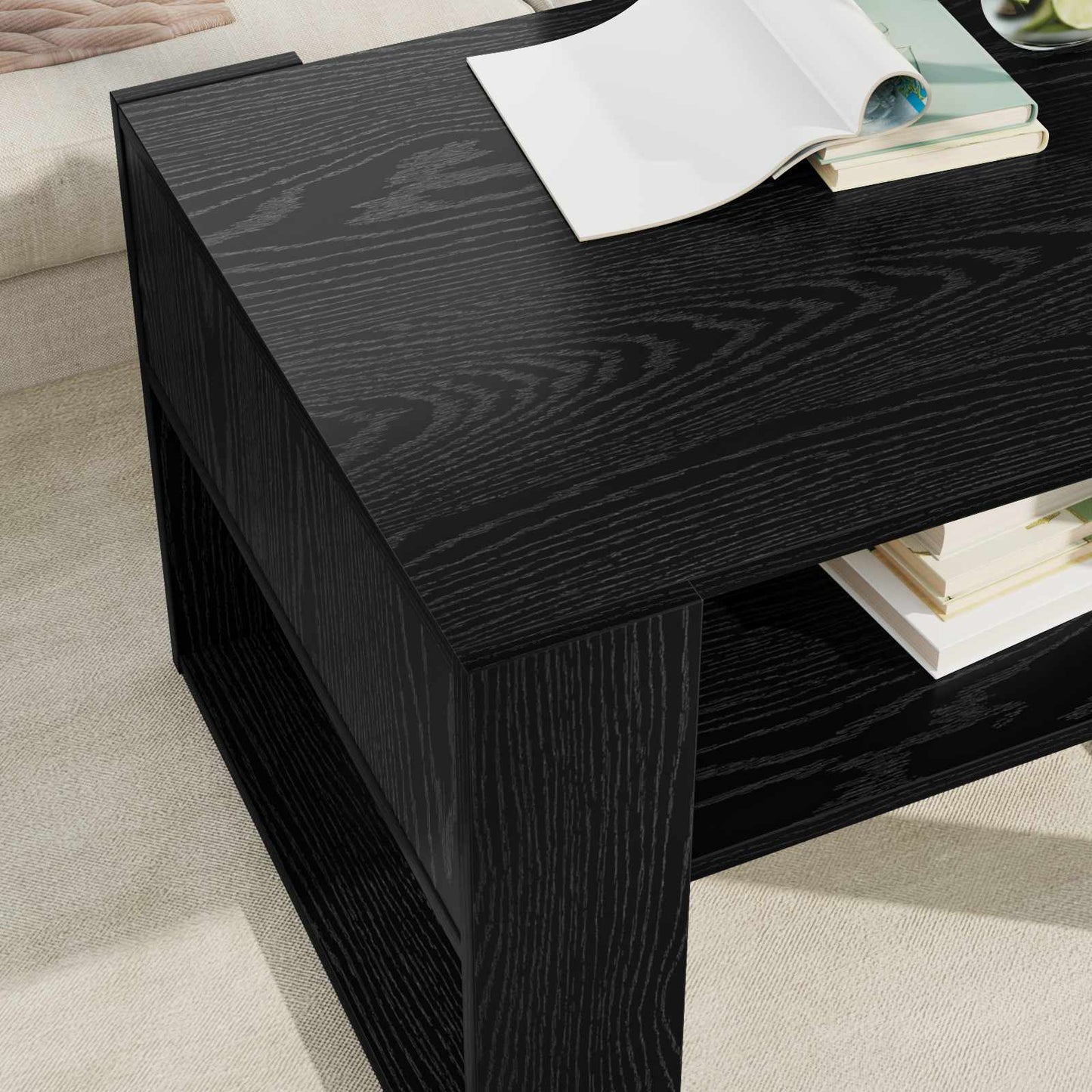 Kaffebord med lagring Svart Eik 66 x 53 x 45 cm Konstruert tre