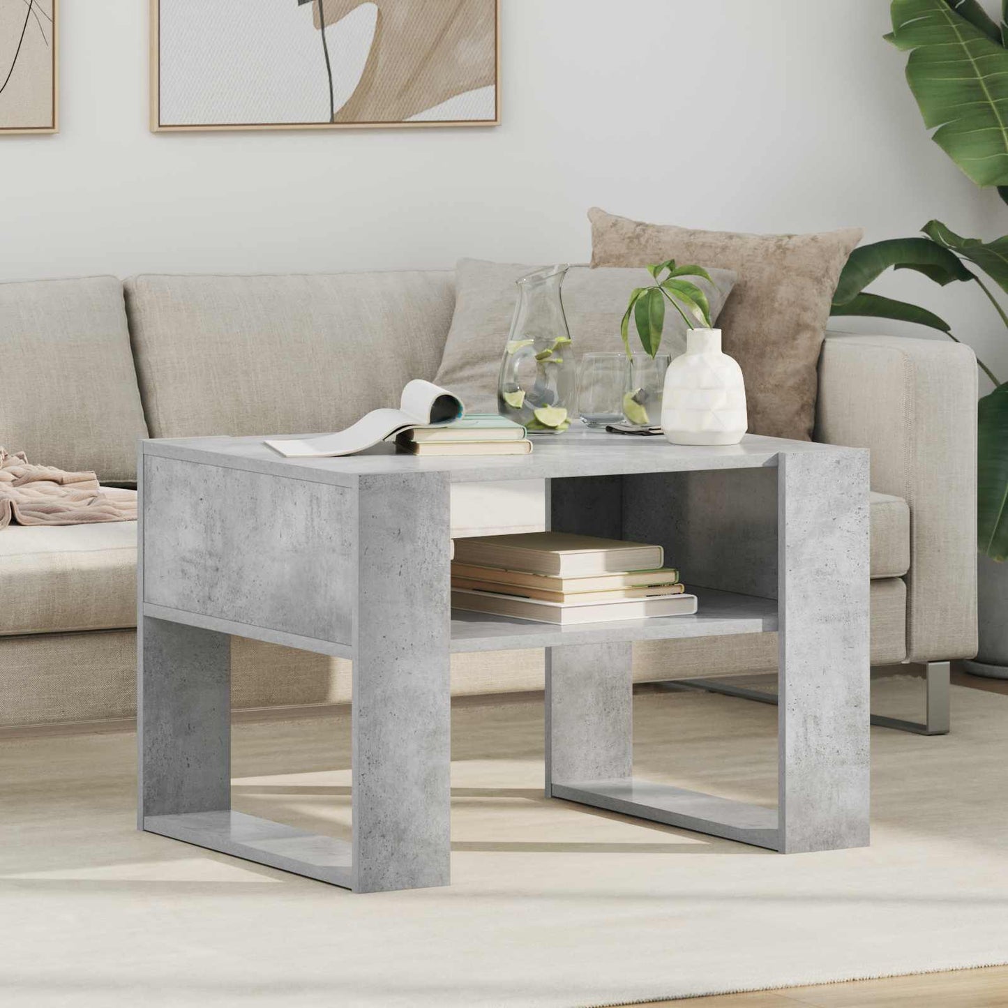 Kaffebord med lagring Betonggrå 66 x 53 x 45 cm Konstruert tre