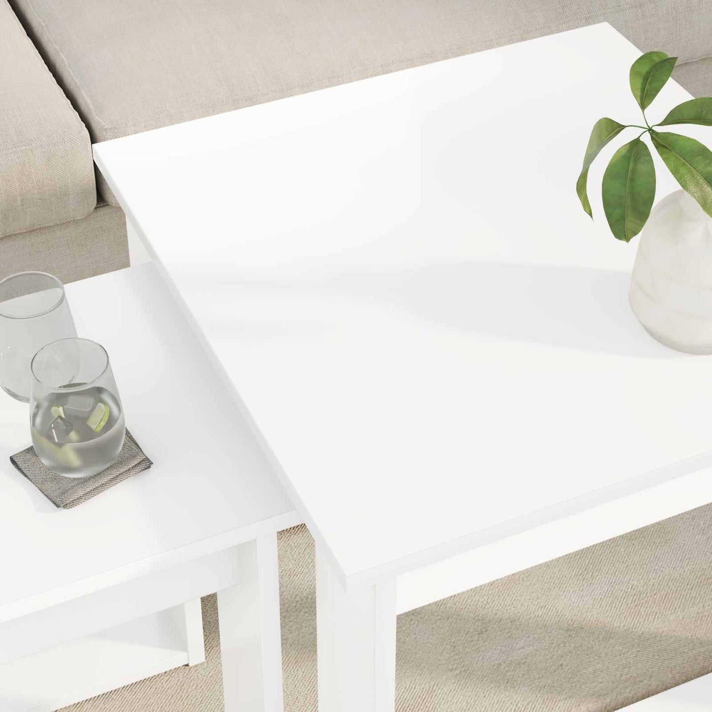 Kaffebord Sett 2 pcs Hvit Konstruert tre