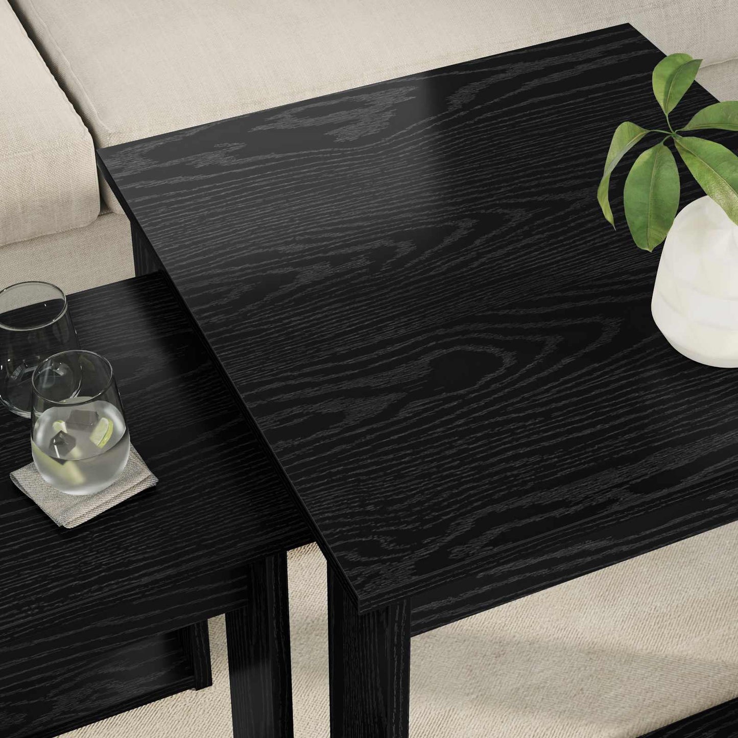 Kaffebord Sett 2 pcs Svart Eik Konstruert tre