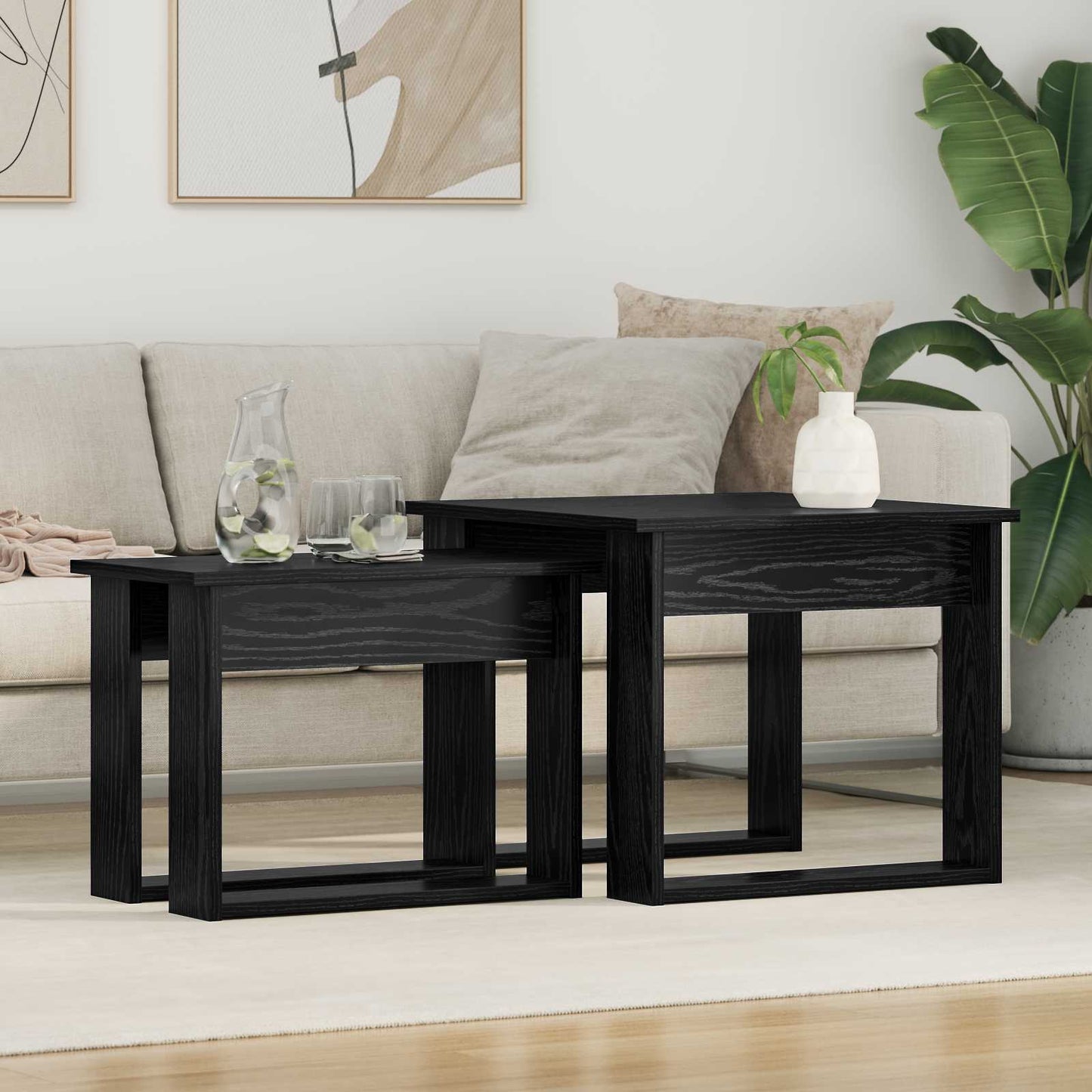 Kaffebord Sett 2 pcs Svart Eik Konstruert tre
