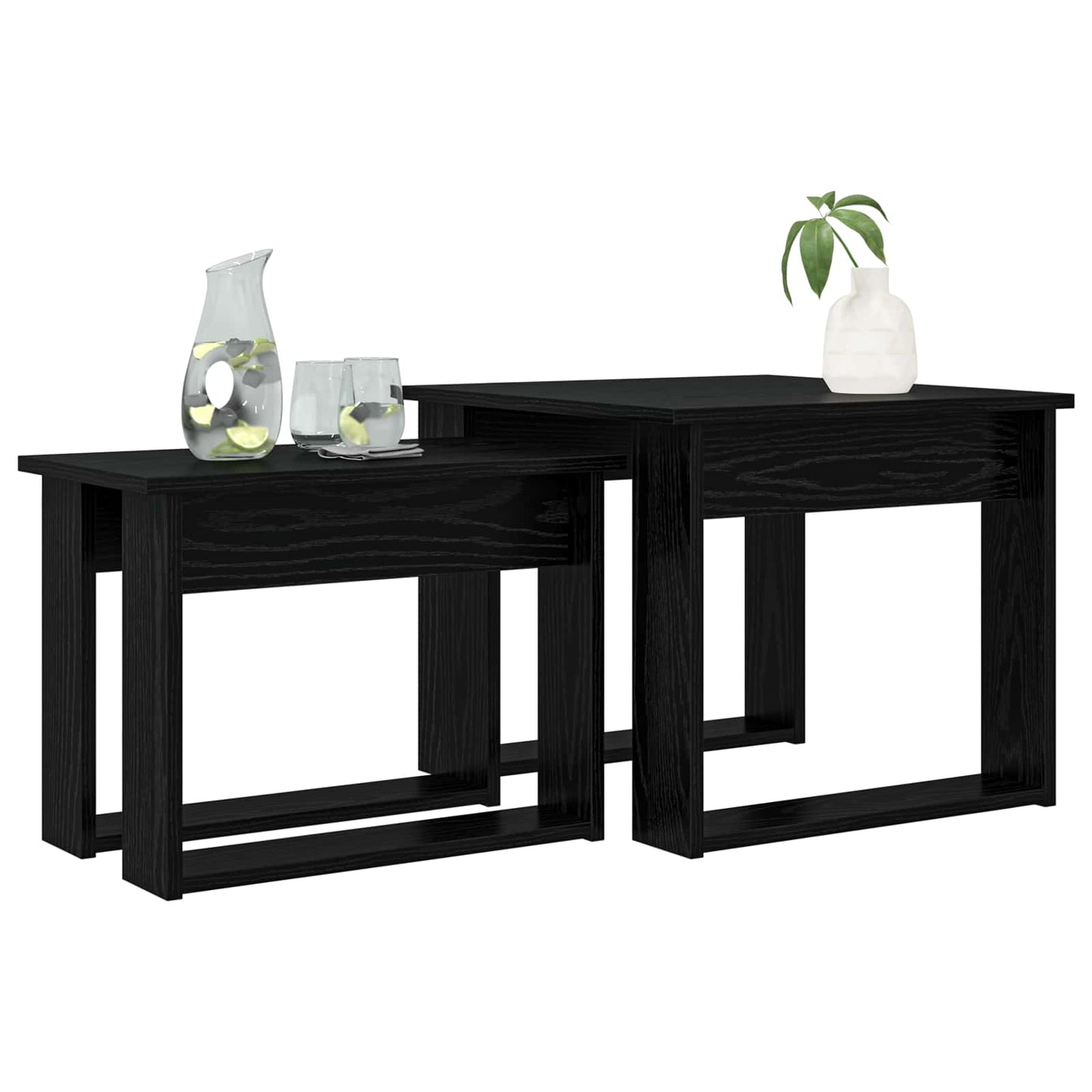 Kaffebord Sett 2 pcs Svart Eik Konstruert tre