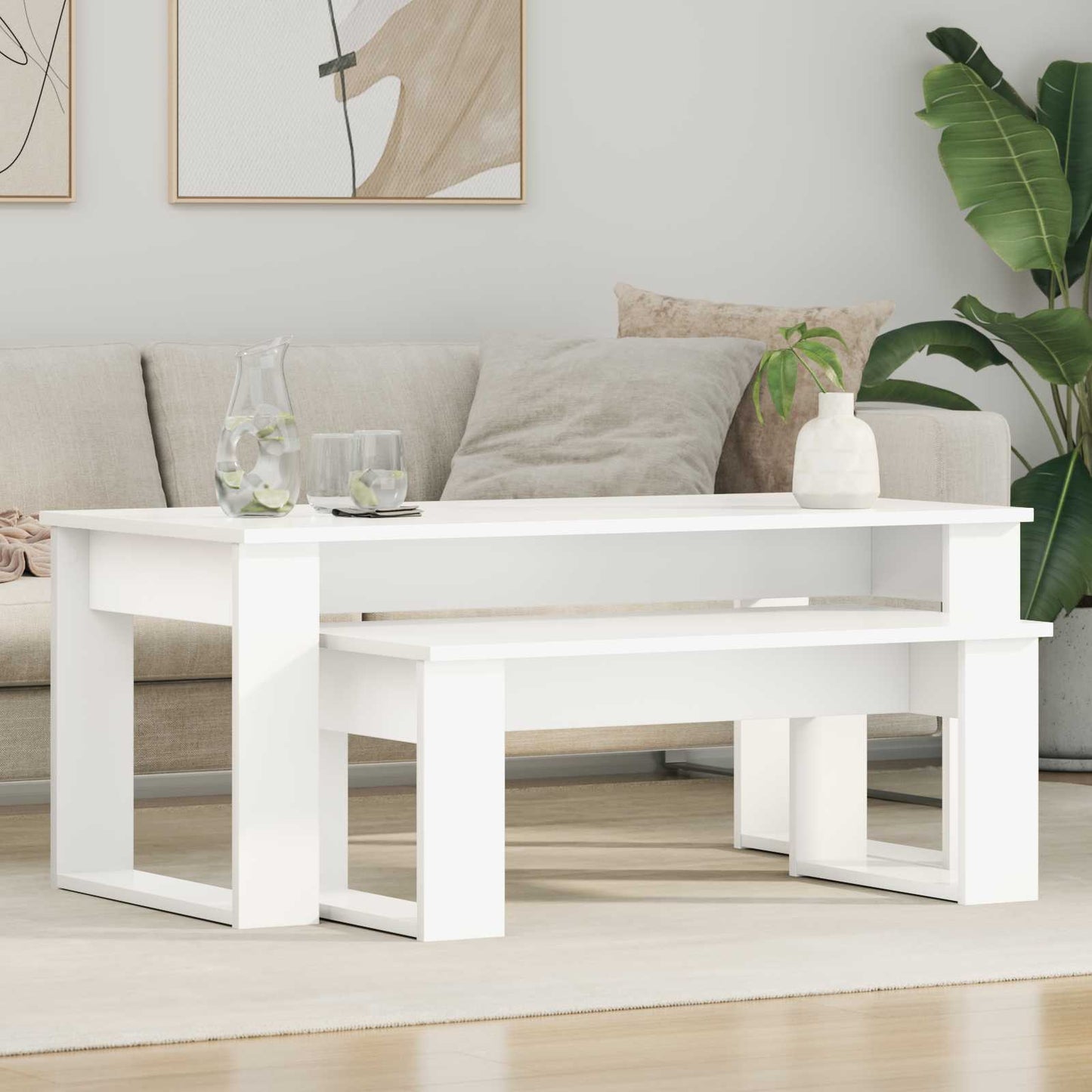 Kaffebord Sett 2 pcs Hvit Konstruert tre