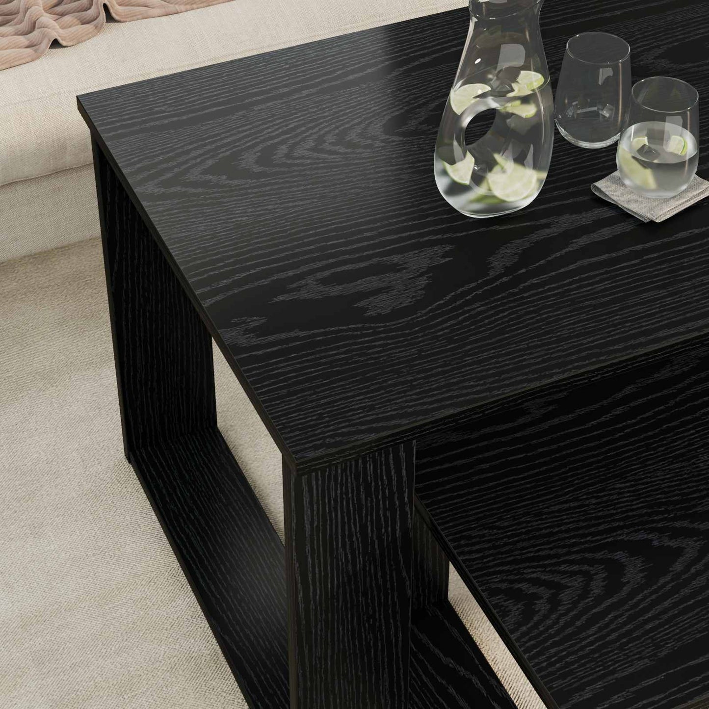 Kaffebord Sett 2 pcs Svart Eik Konstruert tre