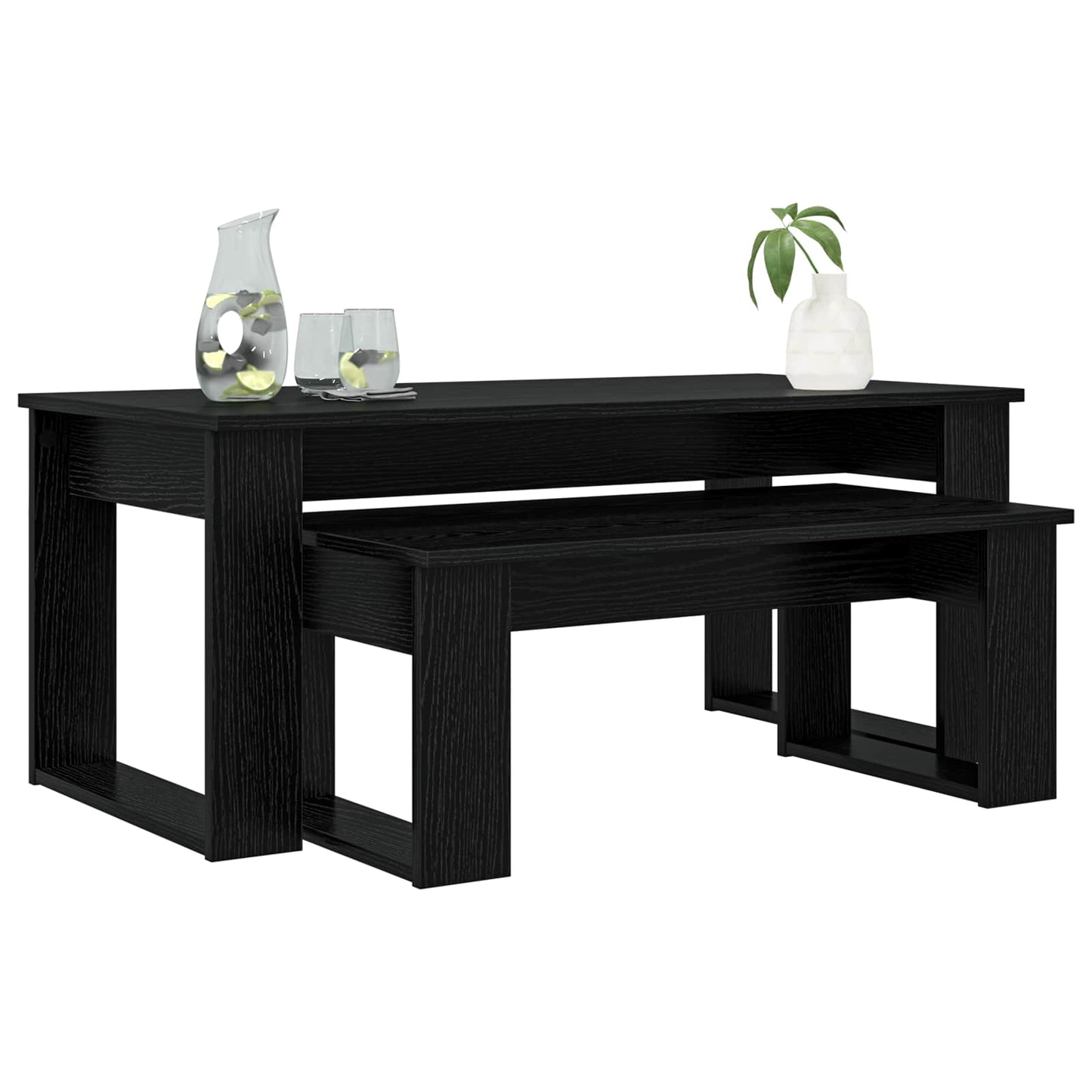 Kaffebord Sett 2 pcs Svart Eik Konstruert tre
