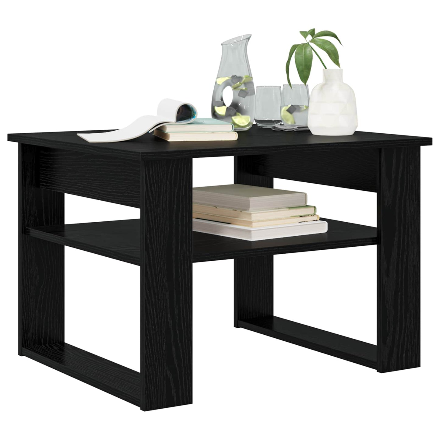 Kaffebord med lagring Svart Eik 64 x 54 x 44 cm Konstruert tre
