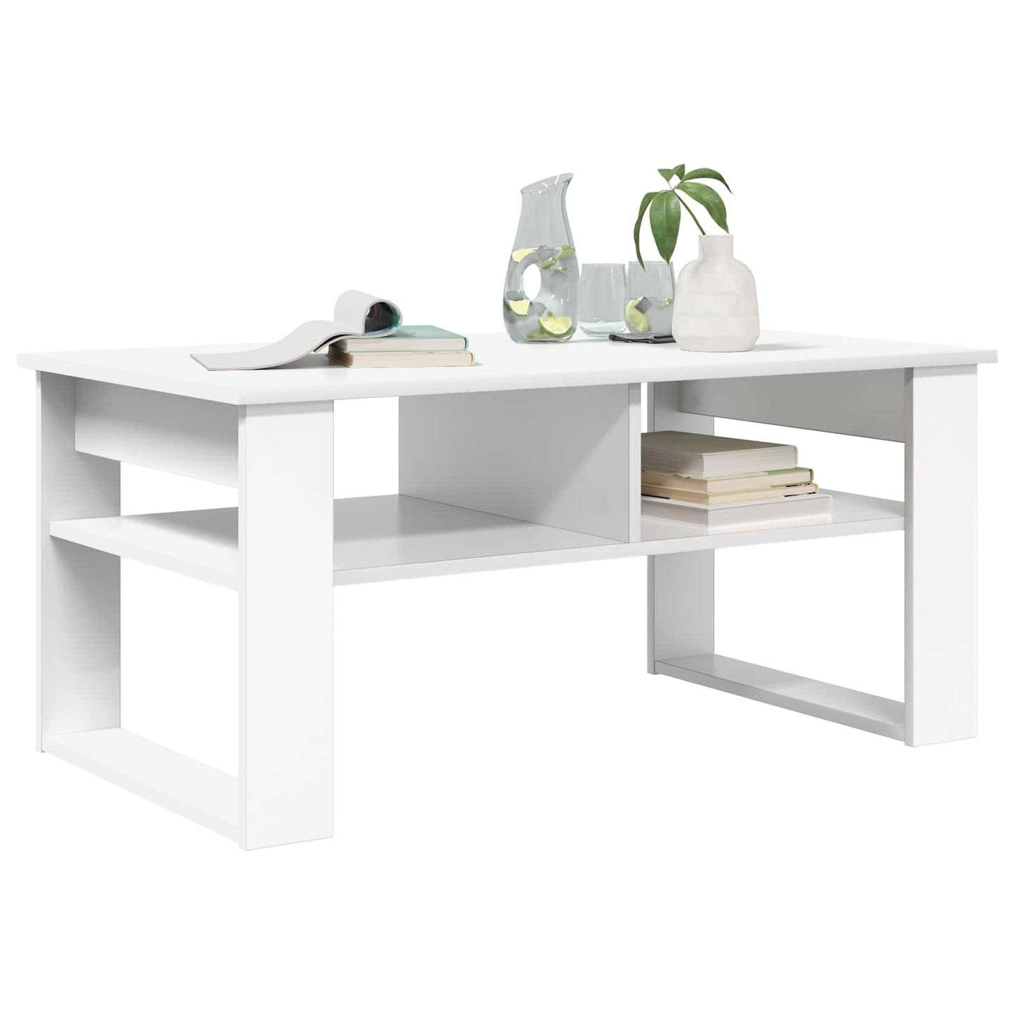 Kaffebord med lagring Hvit 96 x 54 x 44 cm Konstruert tre
