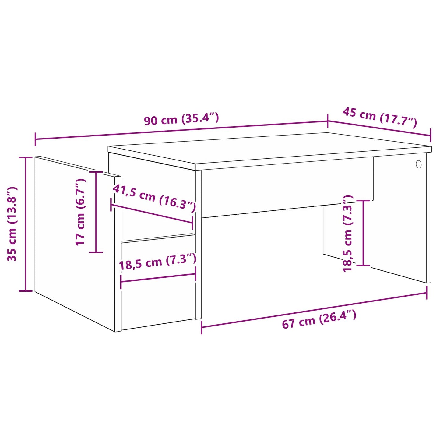 Kaffebord Hvit 90 x 45 x 35 cm Konstruert tre