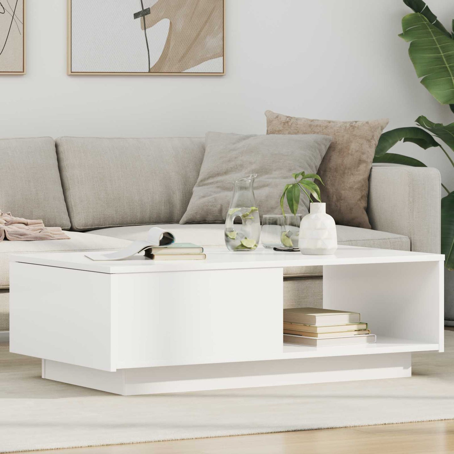 Kaffebord med skuff Hvit 95 x 55 x 31 cm Konstruert tre
