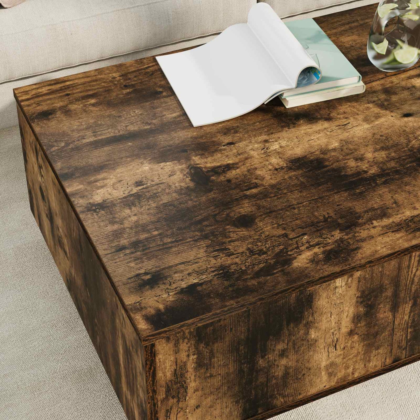 Kaffebord med skuff Røkt eik 95 x 55 x 31 cm Konstruert tre