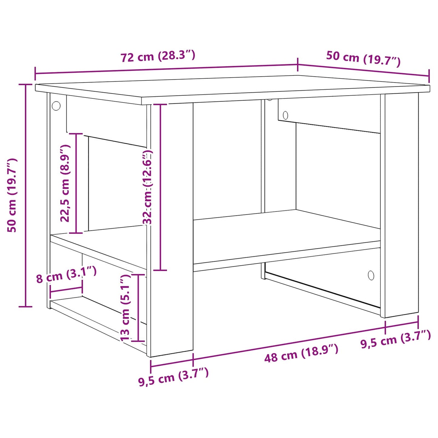 Kaffebord Sonoma eik 72 x 50 x 50 cm Konstruert tre