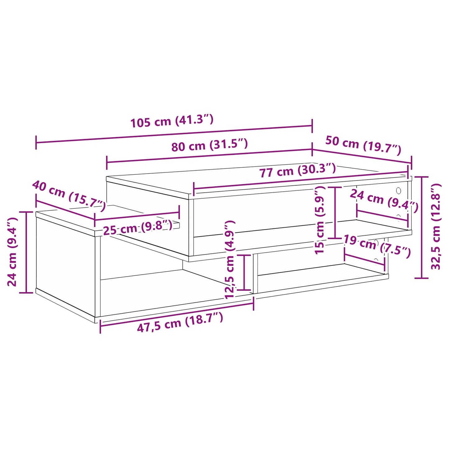 Kaffebord Røkt eik 105 x 50 x 32,5 cm Konstruert tre
