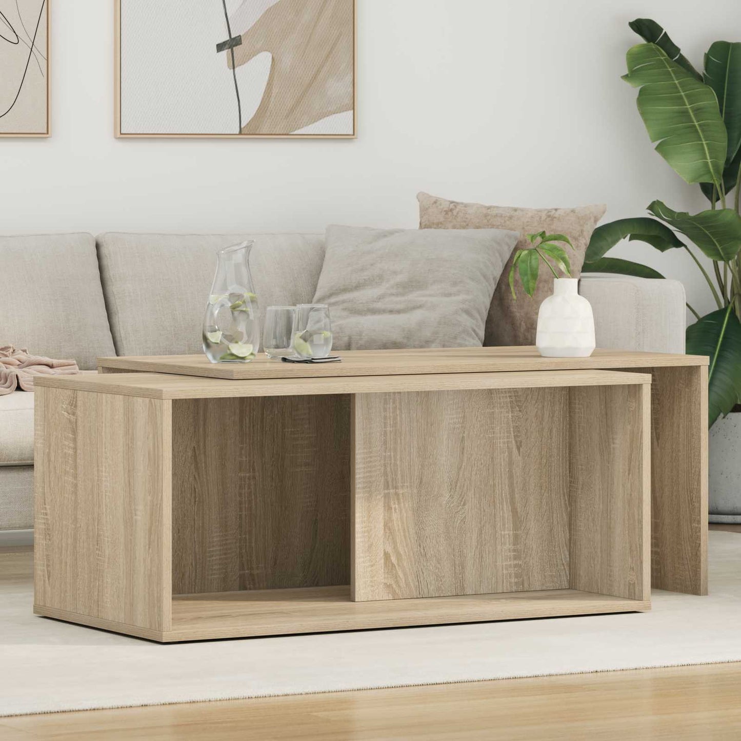 Kaffebord Sett 2 pcs Sonoma eik Konstruert tre