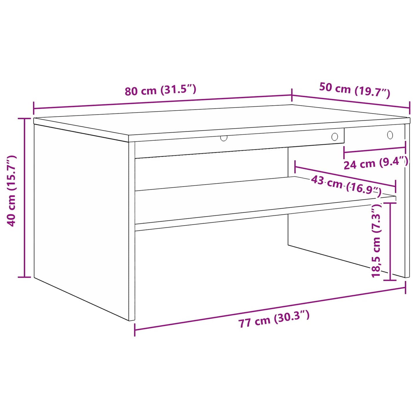 Kaffebord Sonoma eik 80 x 50 x 40 cm Konstruert tre