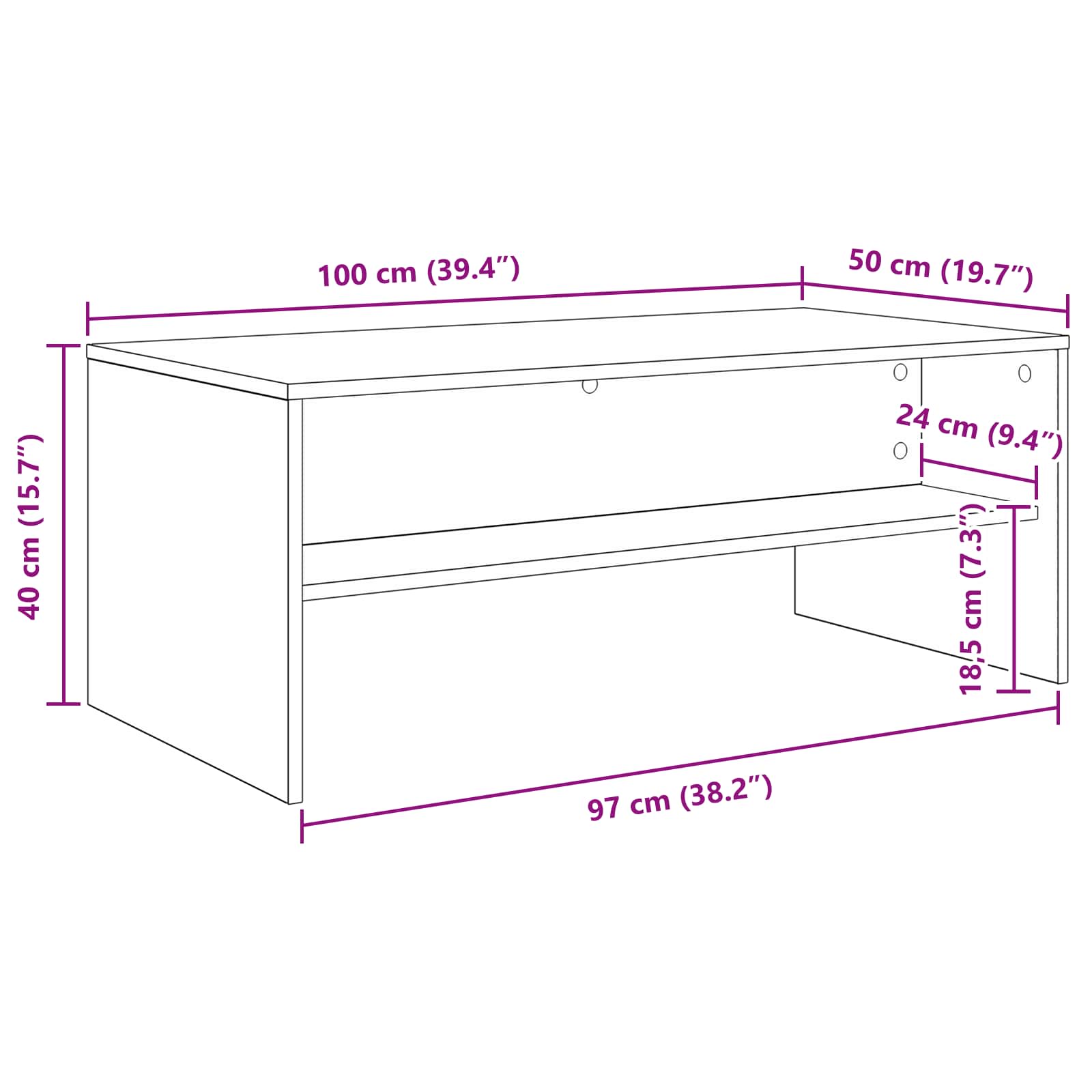 Kaffebord Betonggrå 100 x 50 x 40 cm Konstruert tre vidaXL