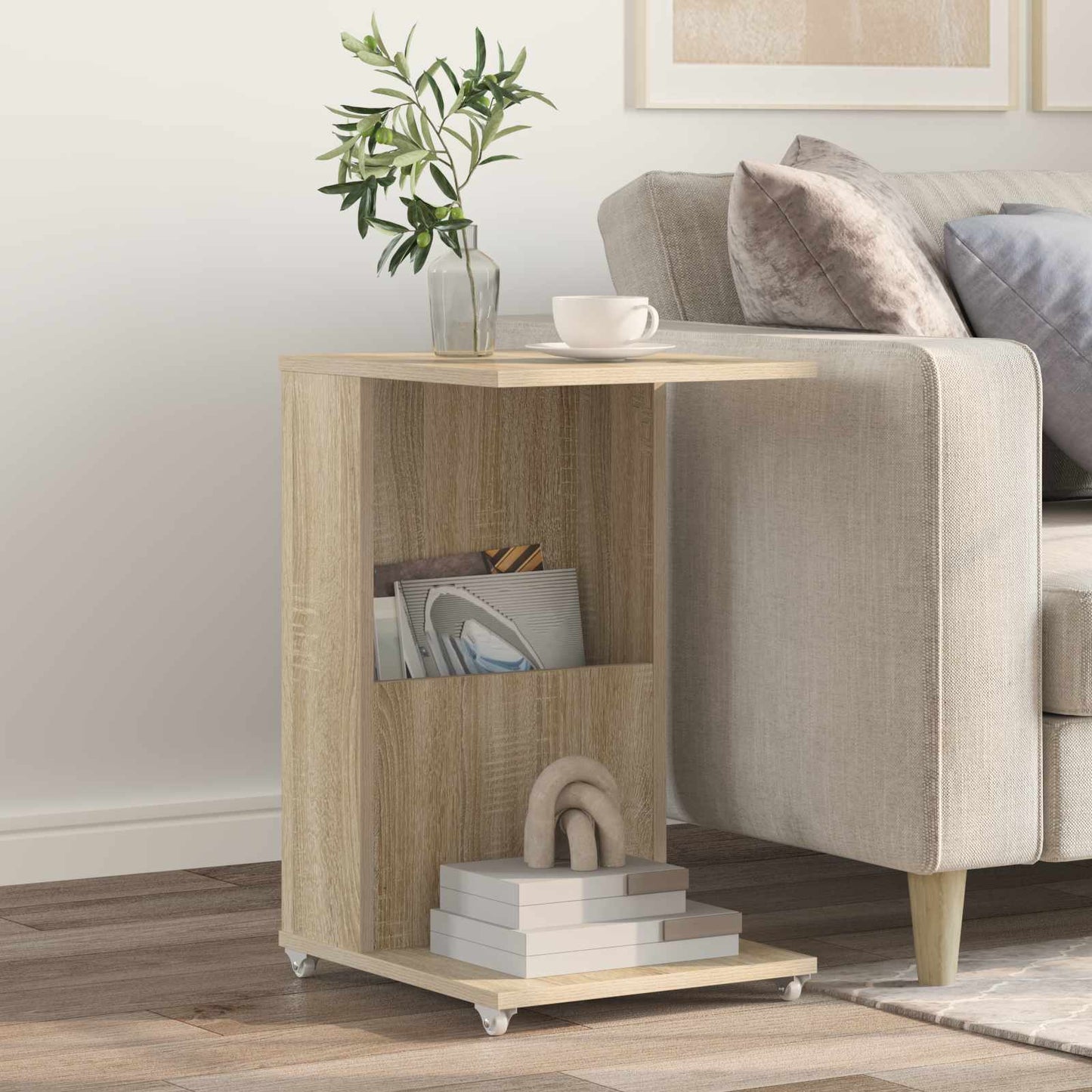 Sidetabell med hjul Sonoma eik 40 x 35 x 60 cm Konstruert tre