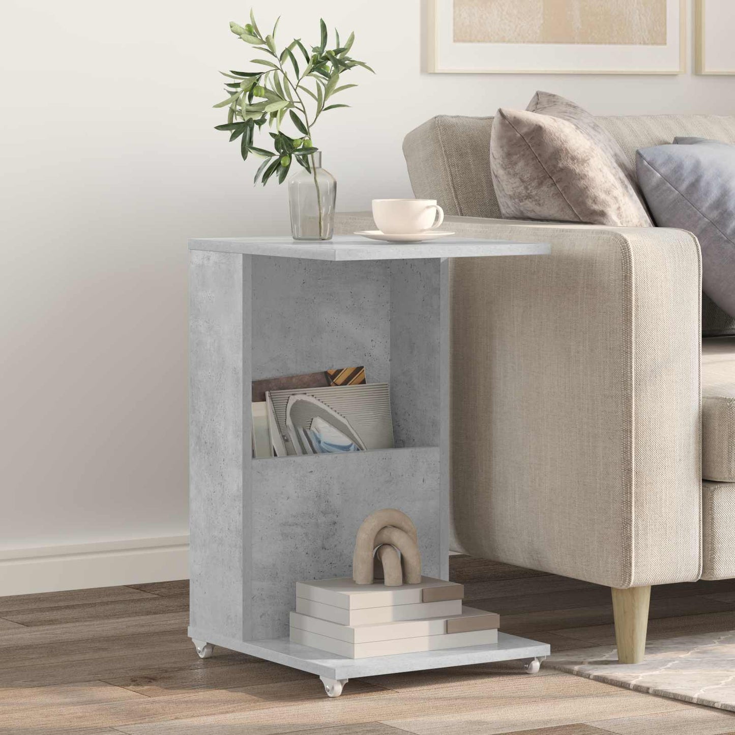 Sidetabell med hjul Betonggrå 40 x 35 x 60 cm Konstruert tre