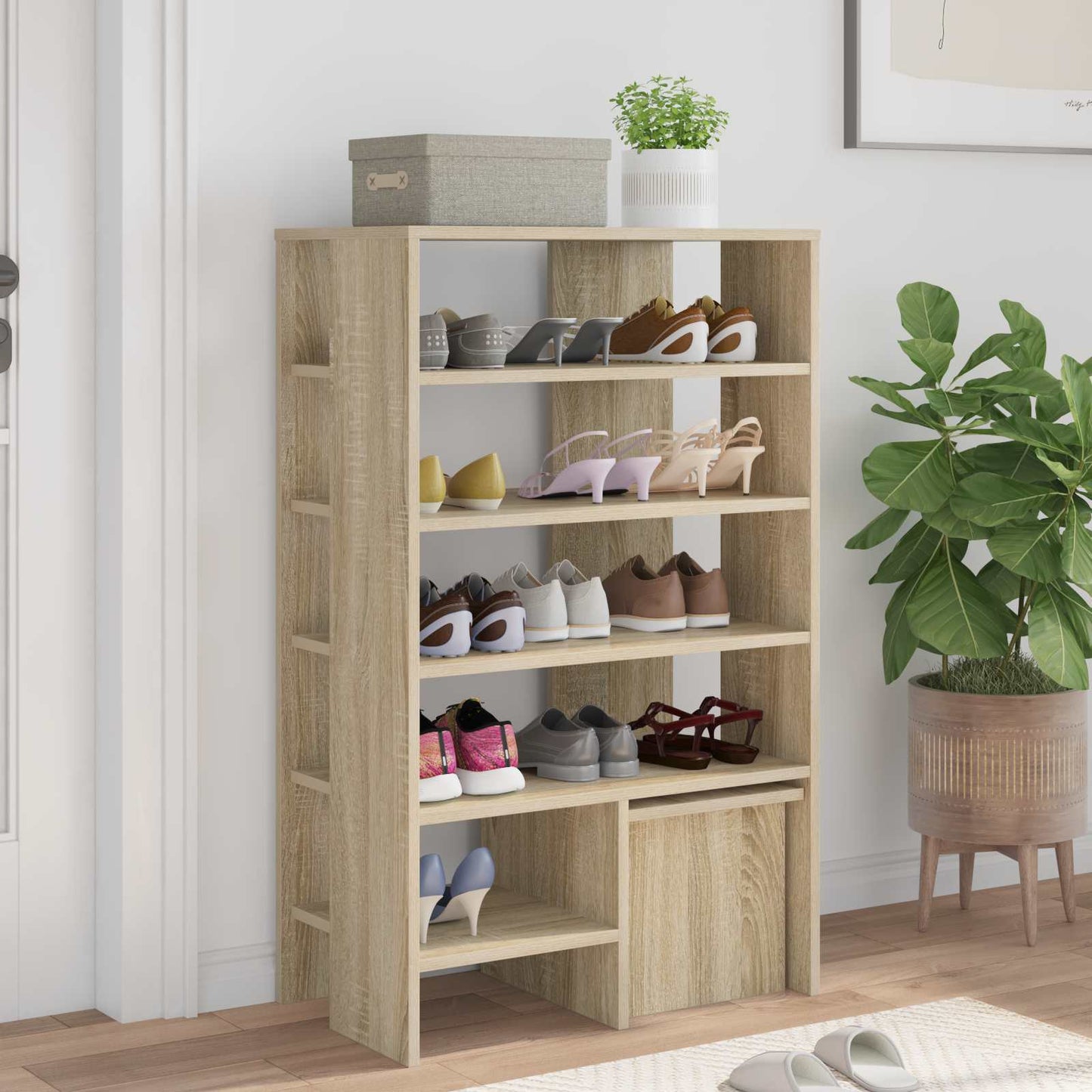 Sko Skap med hylle med lagring 2 pcs Sonoma eik Konstruert tre