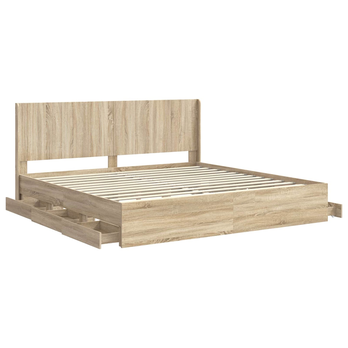 Sengramme med oppbevaring og hodegavl Sonoma eik 200 x 200 cm