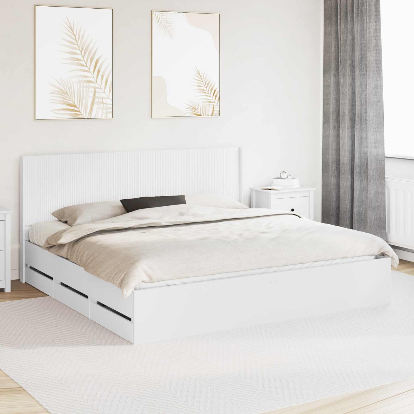 Sengramme med oppbevaring og hodegavl Hvit 180 x 200 cm