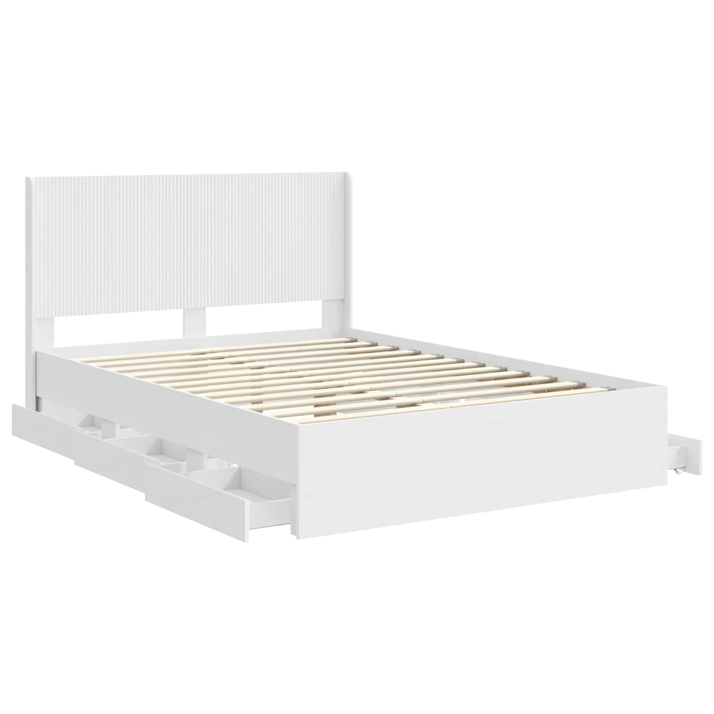 Sengramme med oppbevaring og hodegavl Hvit 140 x 190 cm
