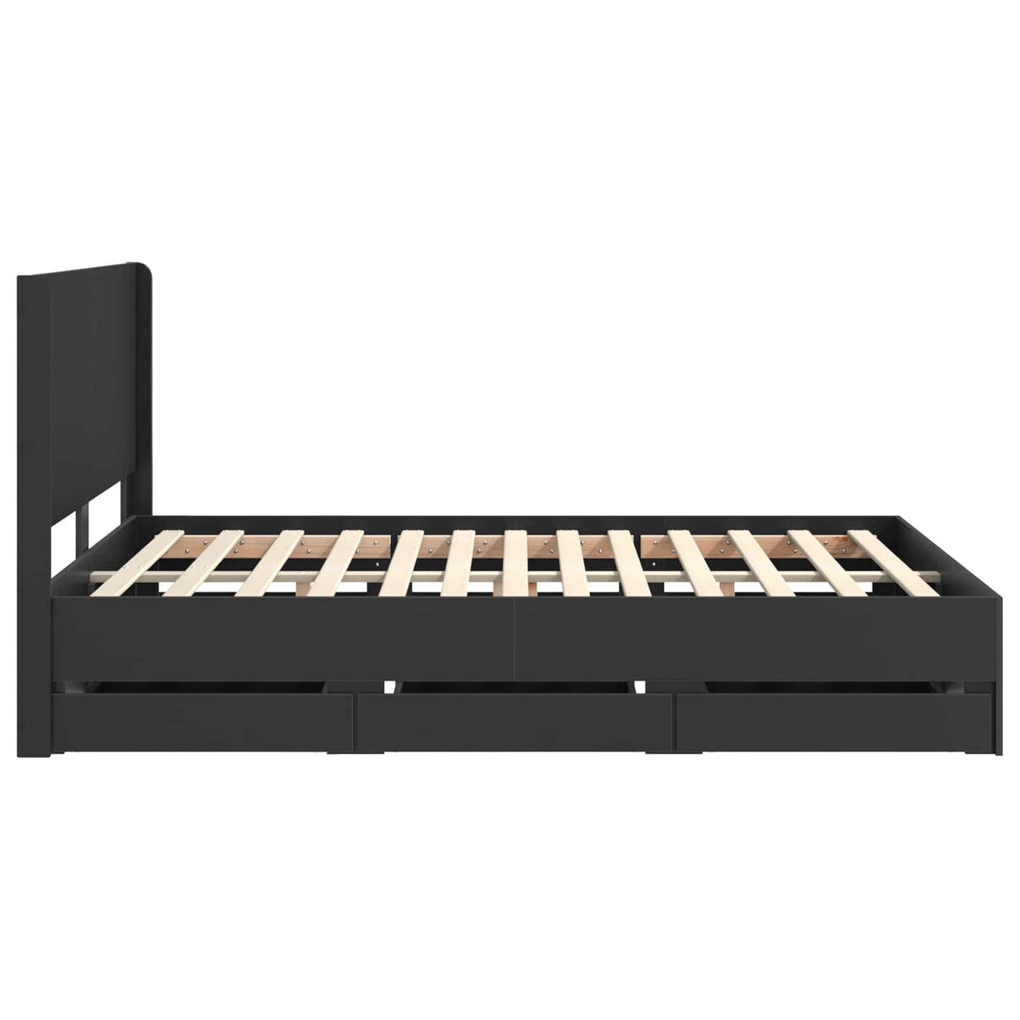 Sengramme med oppbevaring og hodegavl Svart 140 x 190 cm