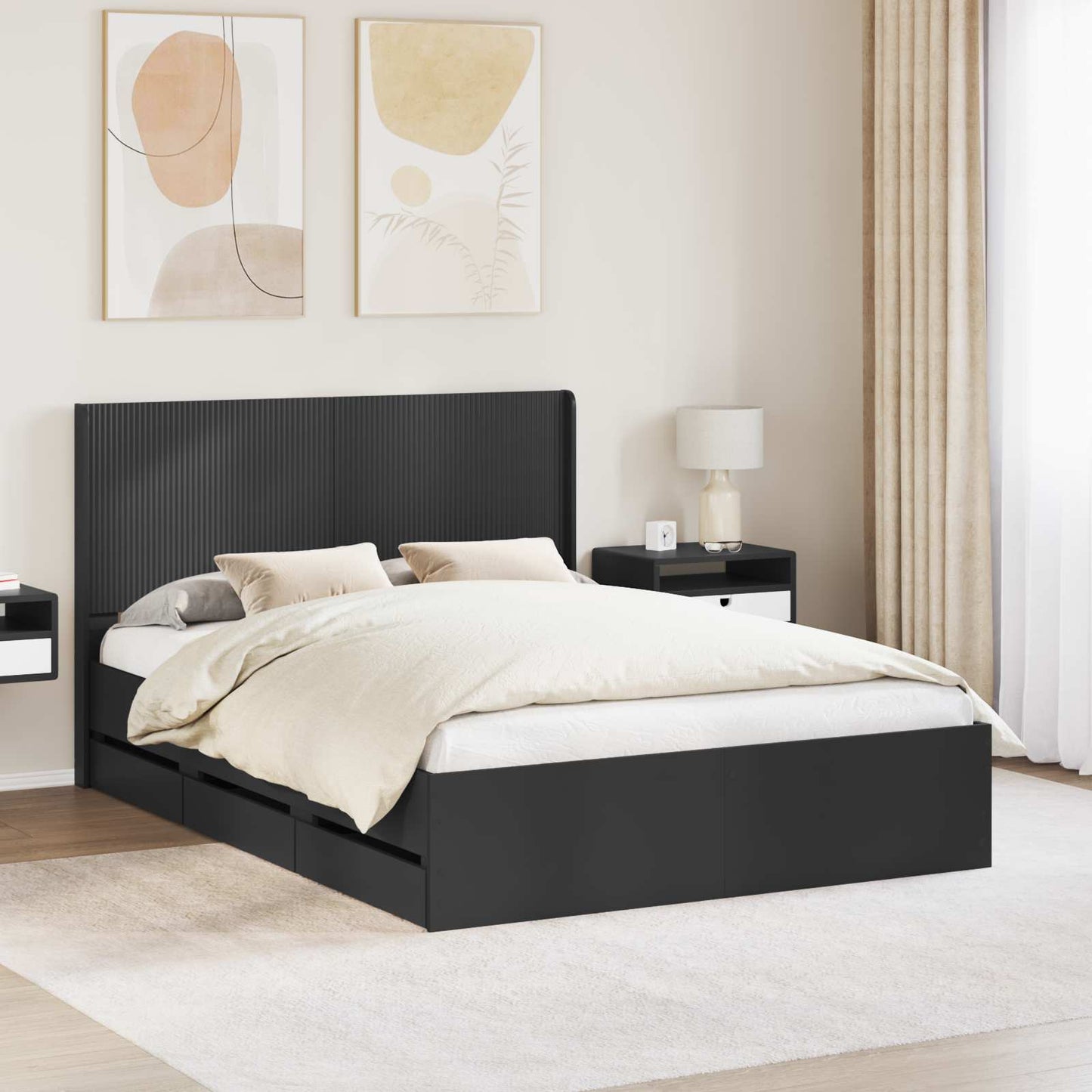 Sengramme med oppbevaring og hodegavl Svart 120 x 190 cm
