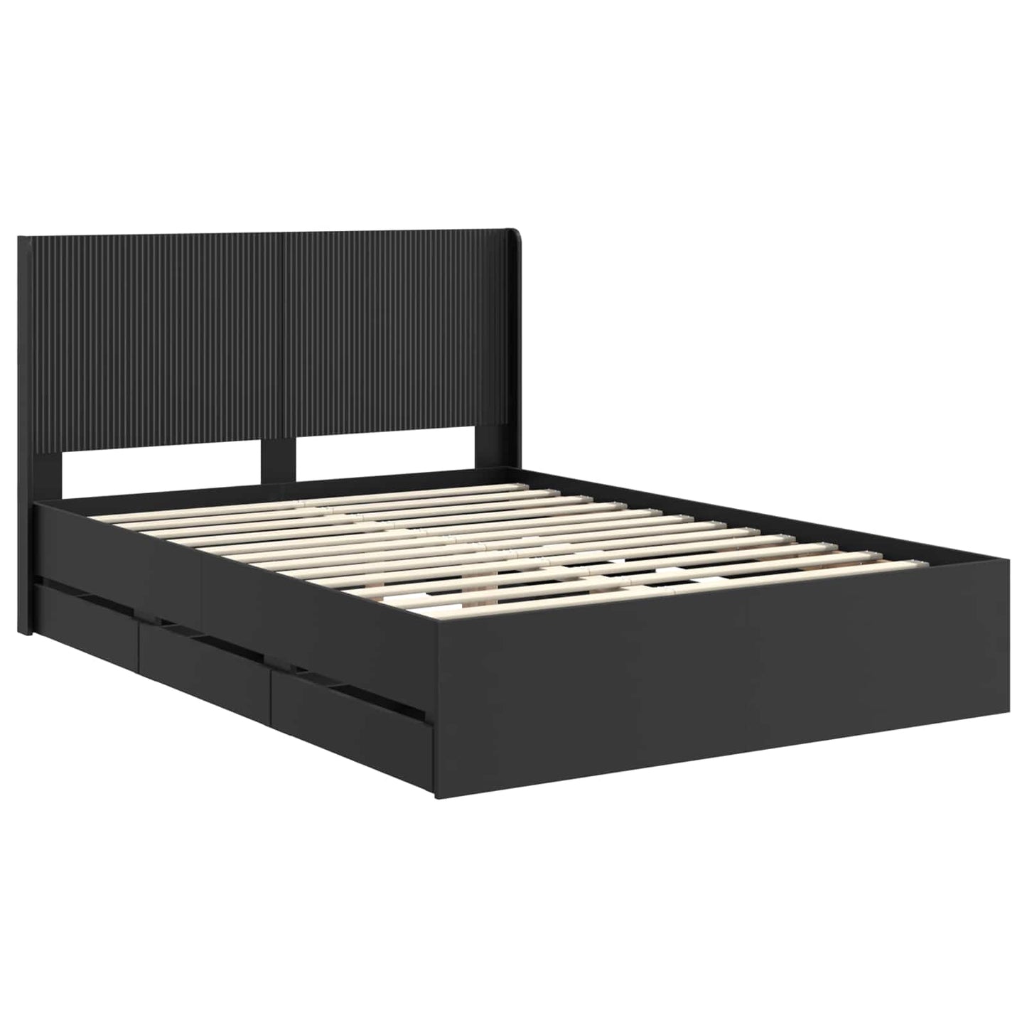 Sengramme med oppbevaring og hodegavl Svart 120 x 190 cm
