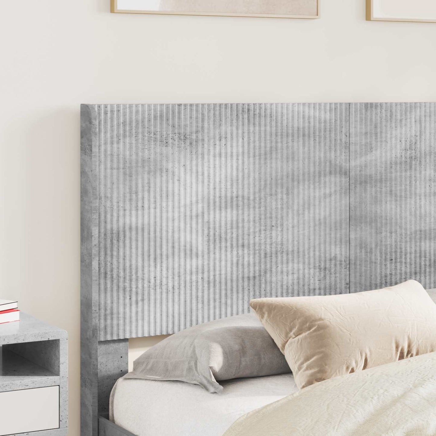 Sengramme med oppbevaring og hodegavl Betonggrå 150 x 200 cm
