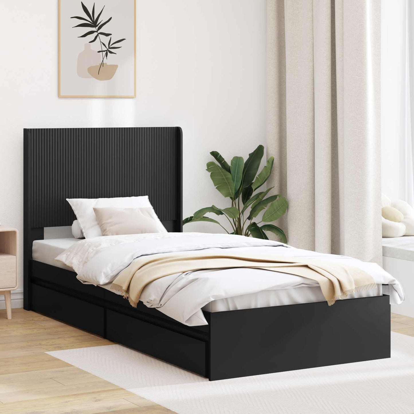 Sengramme med oppbevaring og hodegavl Svart 75 x 190 cm