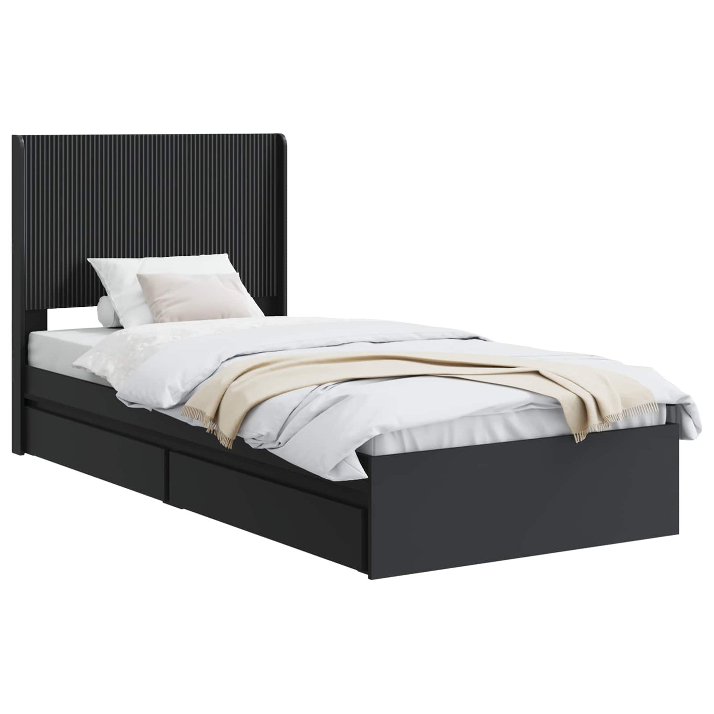 Sengramme med oppbevaring og hodegavl Svart 75 x 190 cm