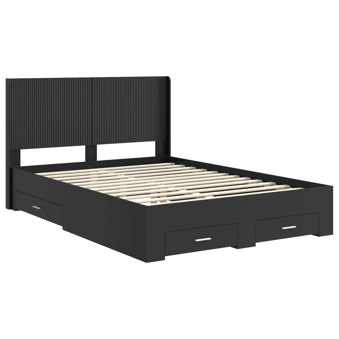 Sengramme med oppbevaring og hodegavl Svart 135 x 190 cm