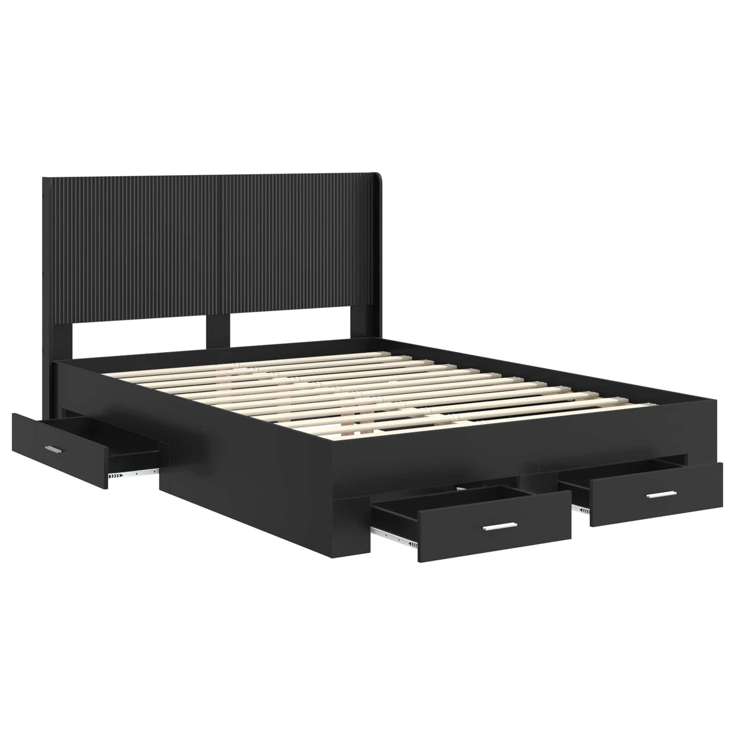 Sengramme med oppbevaring og hodegavl Svart 135 x 190 cm