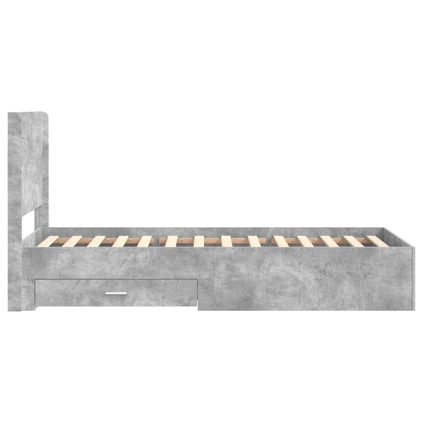 Sengramme med oppbevaring og hodegavl Betonggrå 90 x 190 cm
