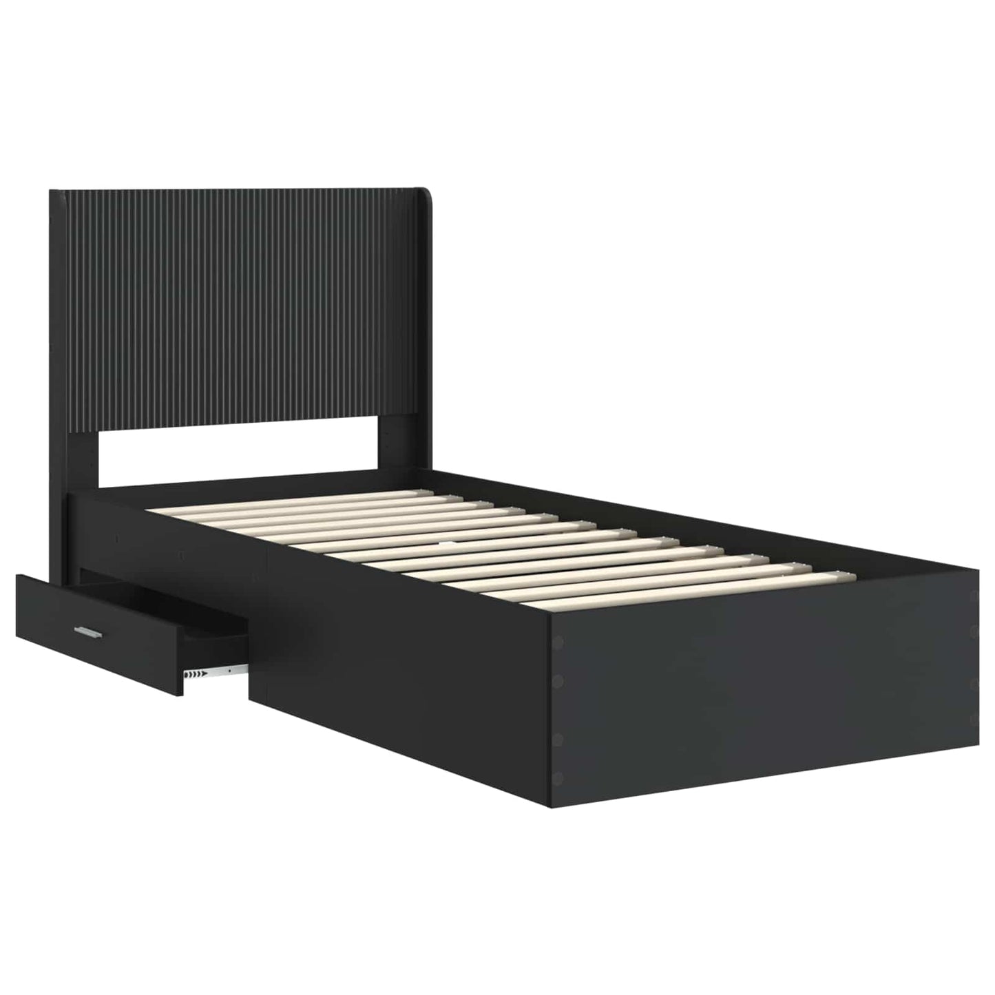 Sengramme med oppbevaring og hodegavl Svart 75 x 190 cm