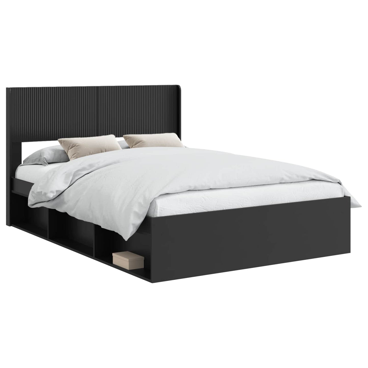 Sengramme med oppbevaring og hodegavl Svart 140 x 200 cm