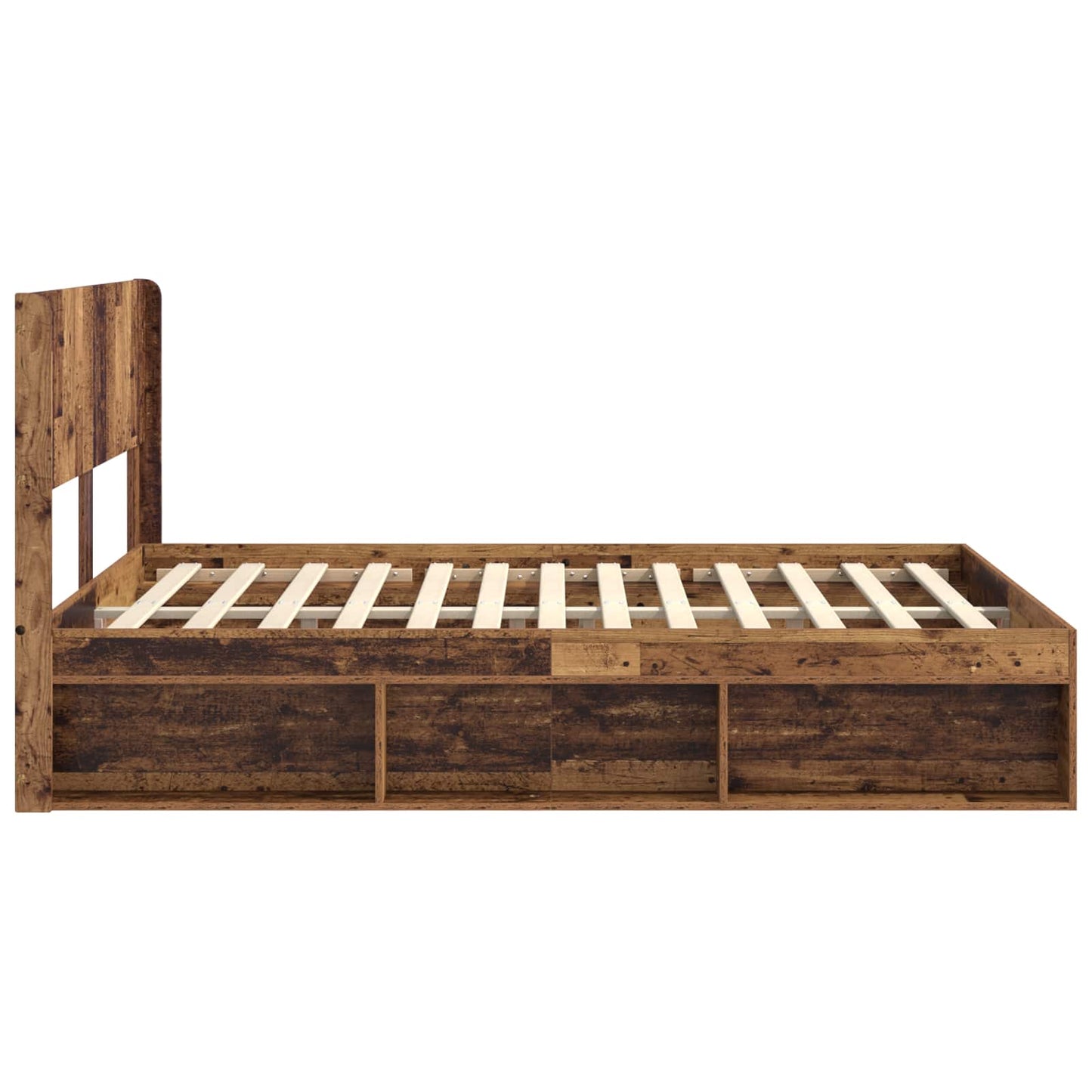 Sengramme med oppbevaring og hodegavl Gammelt tre 140 x 190 cm