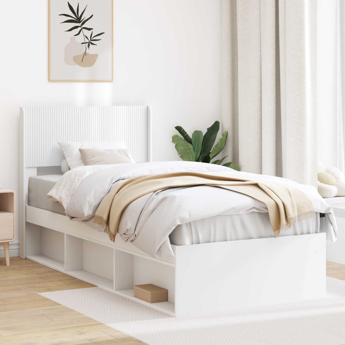 Sengramme med oppbevaring og hodegavl Hvit 90 x 200 cm