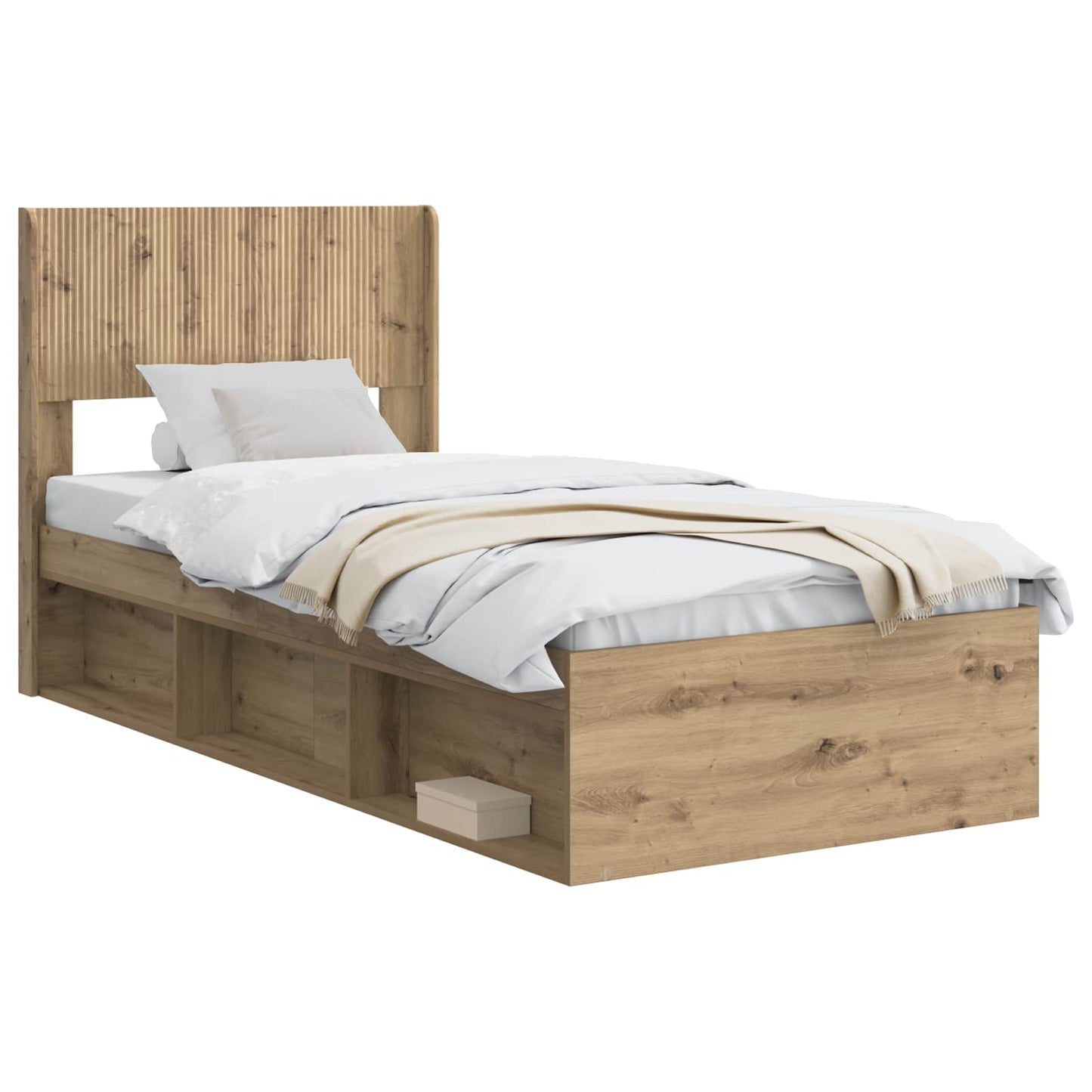 Sengramme med oppbevaring og hodegavl Artisan eik 75 x 190 cm