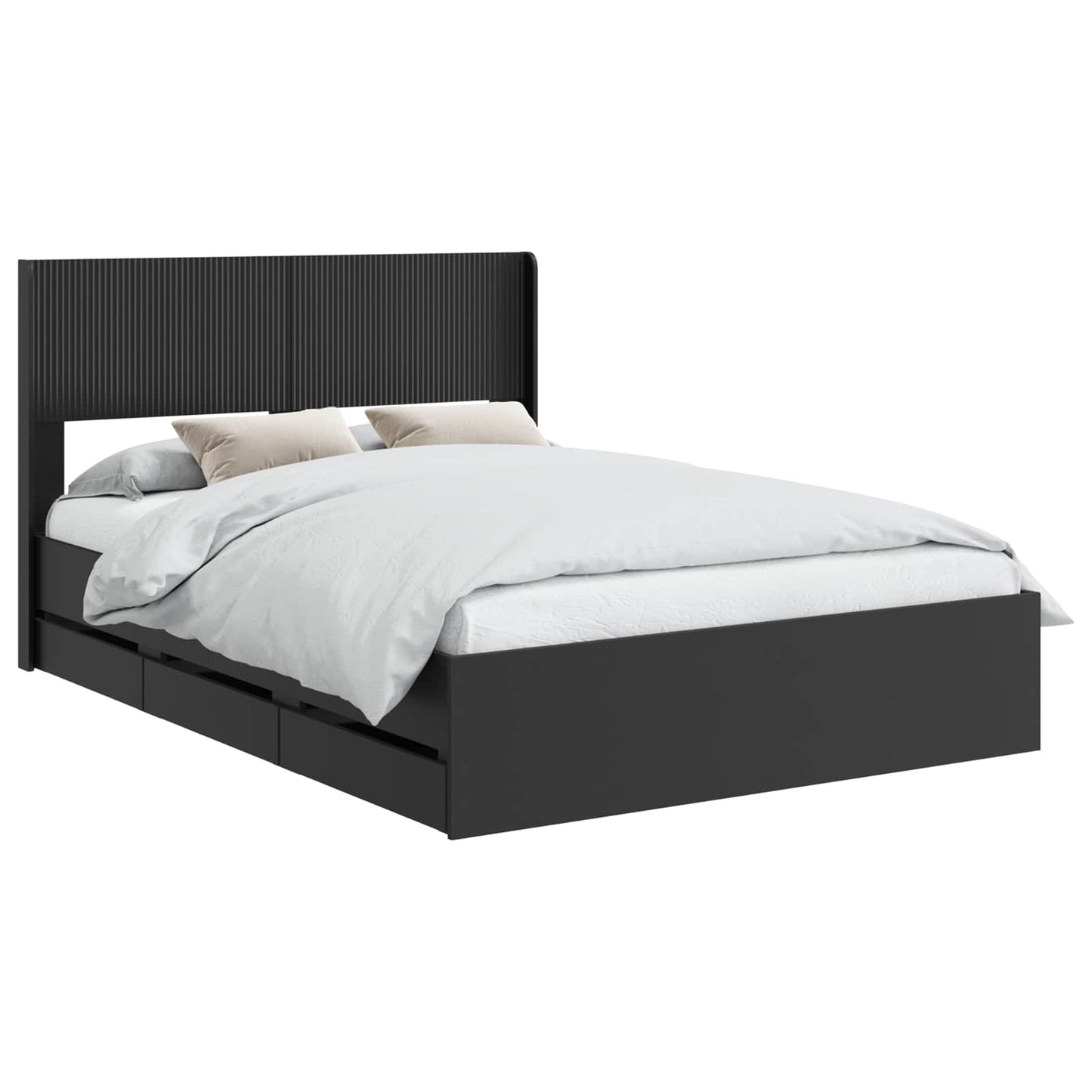 Sengramme med oppbevaring og hodegavl Svart 140 x 190 cm
