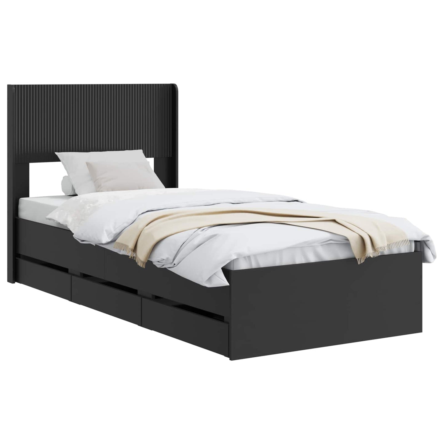 Sengramme med oppbevaring og hodegavl Svart 75 x 190 cm
