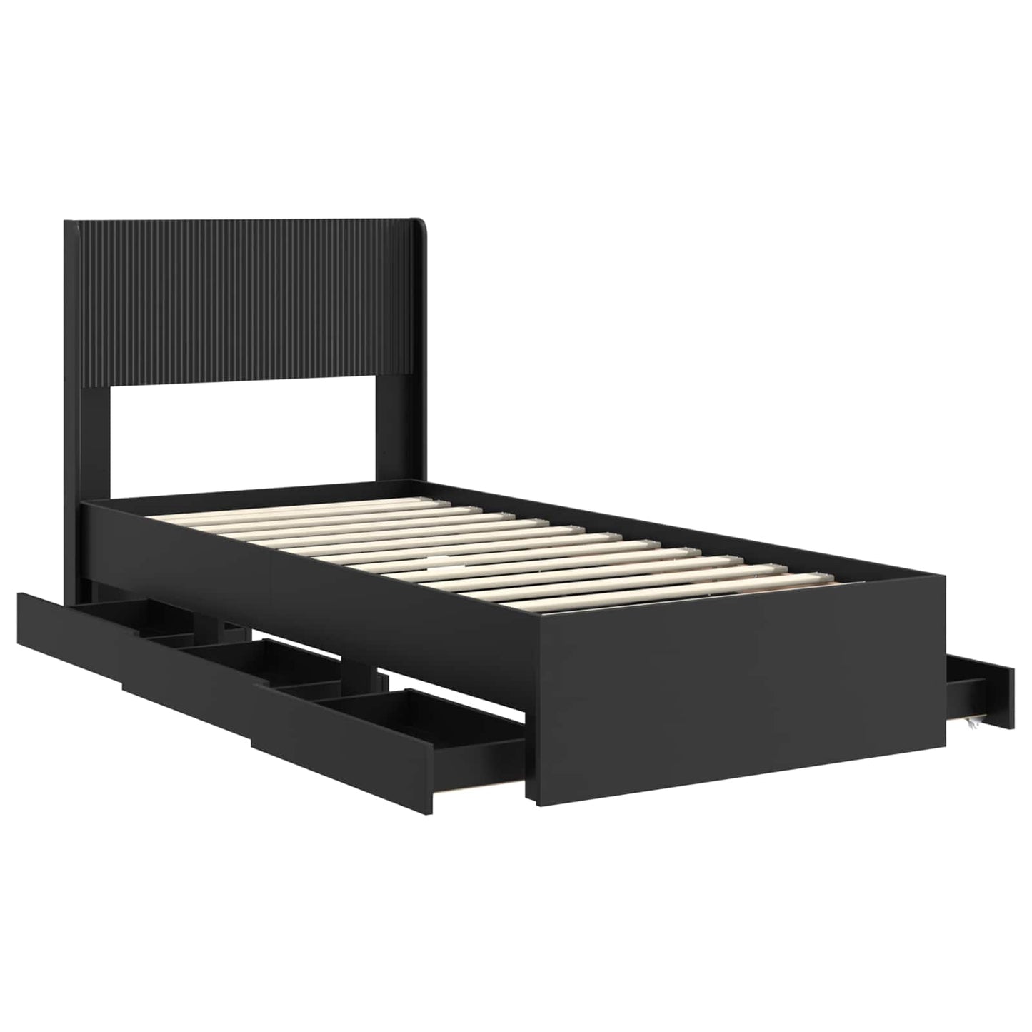 Sengramme med oppbevaring og hodegavl Svart 75 x 190 cm